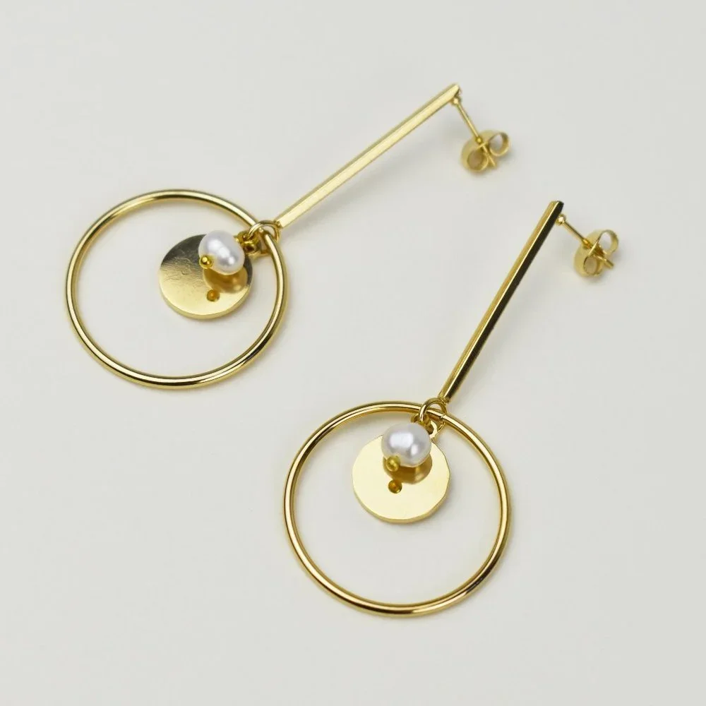 Accent dangle hoop earrings, large lightweight gold tone earrings